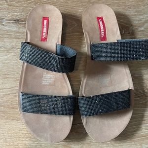 Black Rhinestone Slip On Sandal